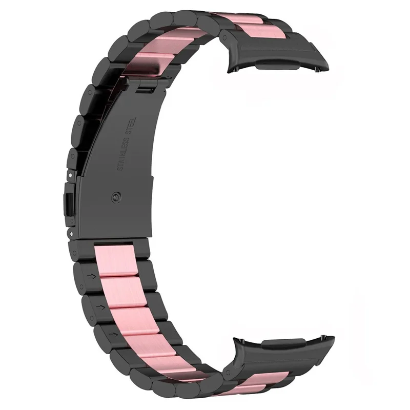 For Samsung Galaxy Watch8 40mm / 44mm Stainless Steel Watch Band Three Bead Design Strap with Disassembly Tool - Black / Pink
