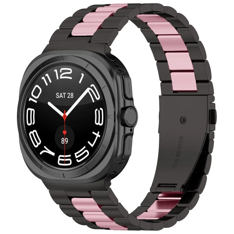 For Samsung Galaxy Watch8 40mm / 44mm Stainless Steel Watch Band Three Bead Design Strap with Disassembly Tool - Black / Pink