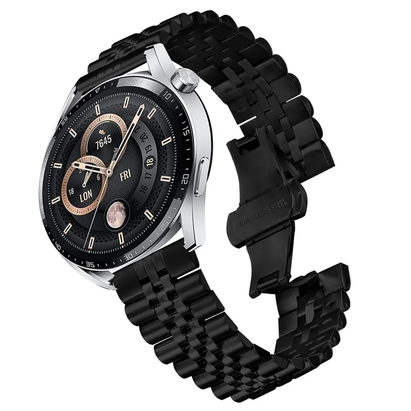Pour Huawei Watch GT 3 SE Bracelet de montre 5 perles Bracelet en acier inoxydable à fermoir papillon - Noir