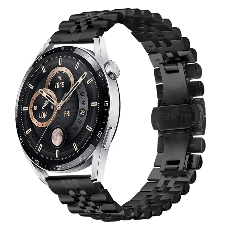 For Huawei Watch Buds Wrist Band 5-Bead Stainless Steel Butterfly Clasp Watch Strap - Black