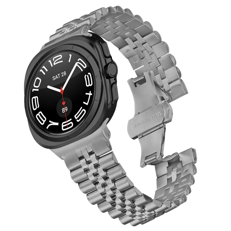 Pulseira de Aço Inoxidável de 5 Elos para Samsung Galaxy Watch Ultra 47mm com Fecho Borboleta - Titânio