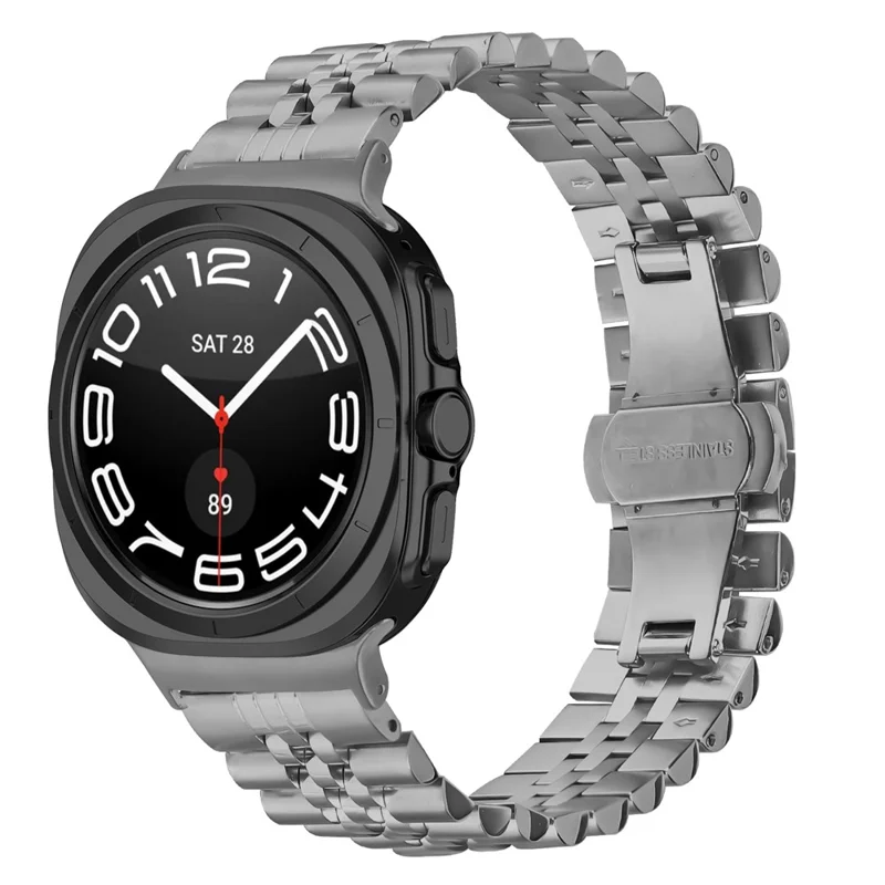 Pulseira de Aço Inoxidável de 5 Elos para Samsung Galaxy Watch Ultra 47mm com Fecho Borboleta - Titânio