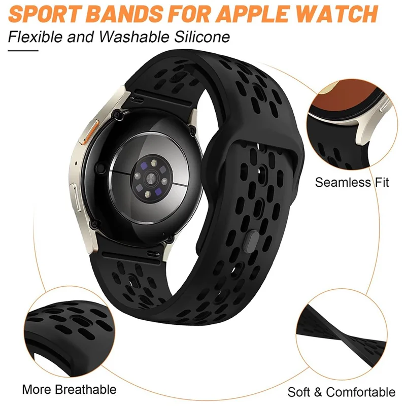 KALEBOL For Samsung Galaxy Watch7 44mm / 40mm Watch Band Holes Design Reverse Buckle Silicone Strap - Dark Blue