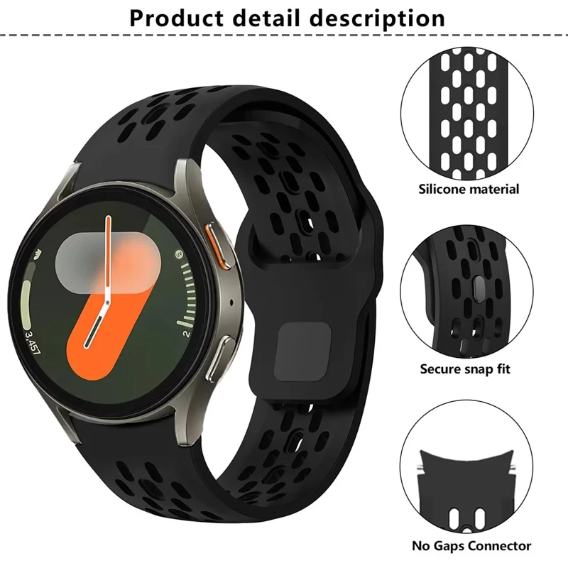 KALEBOL For Samsung Galaxy Watch7 44mm / 40mm Watch Band Holes Design Reverse Buckle Silicone Strap - Dark Blue