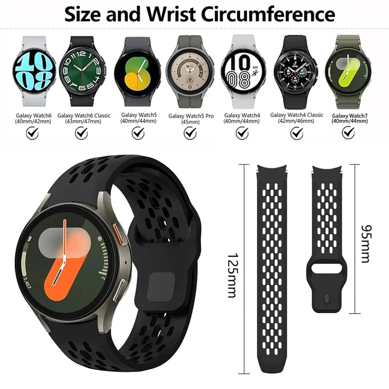 KALEBOL For Samsung Galaxy Watch7 44mm / 40mm Watch Band Holes Design Reverse Buckle Silicone Strap - Dark Blue