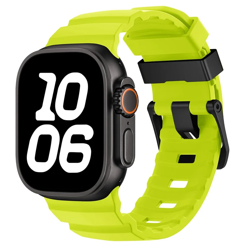 Bracelet de montre pour Apple Watch Series 10 Ultra 9 8 7 SE 6 5 4 3 2 1 46mm 49mm 45mm 44mm 42mm Bracelet de poignet en silicone - Vert Fluorescent / Boucle Noire