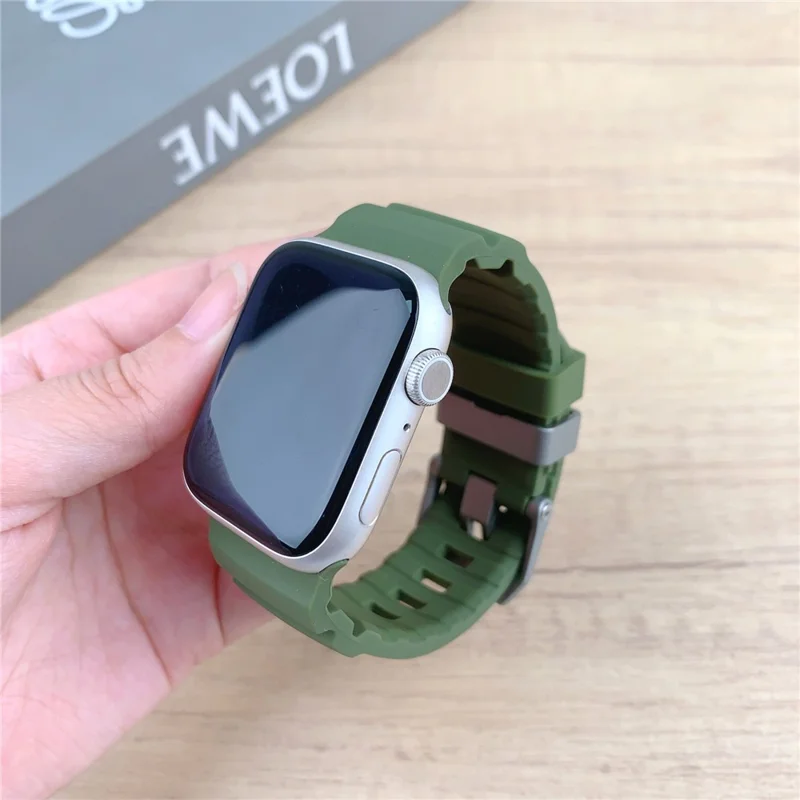 Bracelet de montre pour Apple Watch Series 10 Ultra 9 8 7 SE 6 5 4 3 2 1 46mm 49mm 45mm 44mm 42mm Bracelet de poignet en silicone - Vert Fluorescent / Boucle Noire