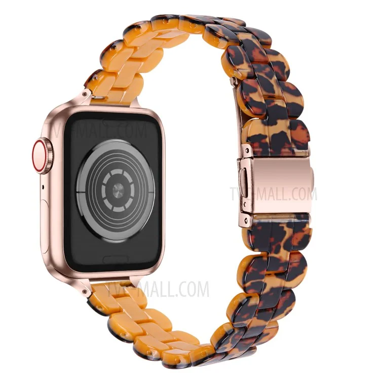 Replacement Oval Resin Watchband Wrist Strap for Apple Watch Series 10 46mm / Ultra 2 Ultra 49mm / 9 8 7 45mm / SE (2023) SE (2022) SE 6 5 4 44mm / 3 2 1 42mm - Leopard Print