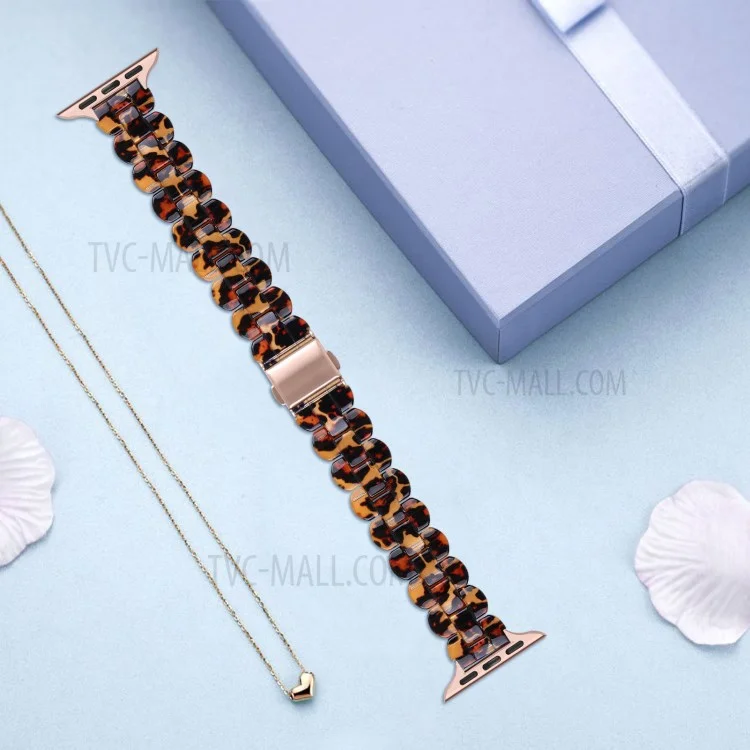 Oval Resin Replacement Smart Watch Band Wrist Strap for Apple Watch Series 10 42mm / 9 8 7 41mm / 6 5 4 SE SE (2022) SE (2023) 40mm / 3 2 1 38mm - Leopard Print