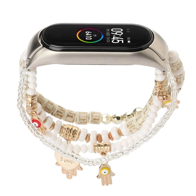 Für Xiaomi Smart Band 9 / 8 Uhrenarmband Perlenarmband mit Schutzhülle - Weiß