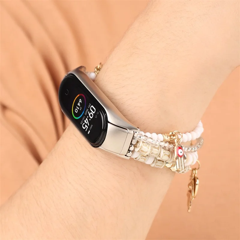 Für Xiaomi Smart Band 9 / 8 Uhrenarmband Perlenarmband mit Schutzhülle - Weiß