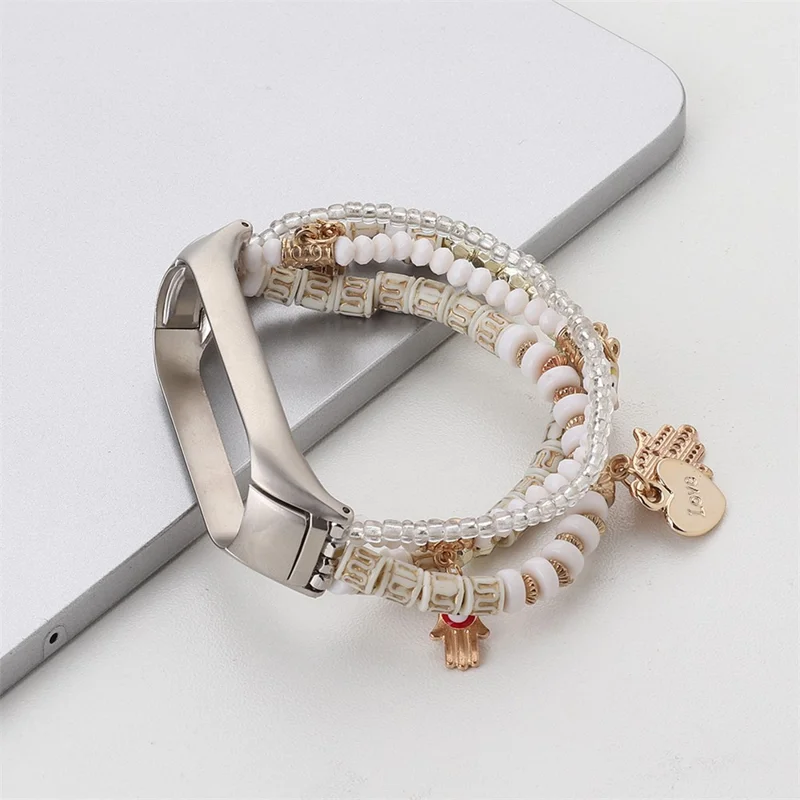 Für Xiaomi Smart Band 9 / 8 Uhrenarmband Perlenarmband mit Schutzhülle - Weiß
