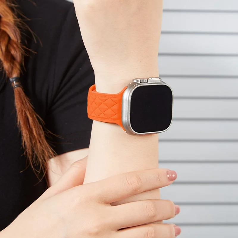 Banda de silicona para Apple Watch Series 10 Ultra 9 8 7 SE 6 5 4 3 2 1 de 46 mm, 49 mm, 45 mm, 44 mm, 42 mm, diseño de rombo, correa de reloj - naranja