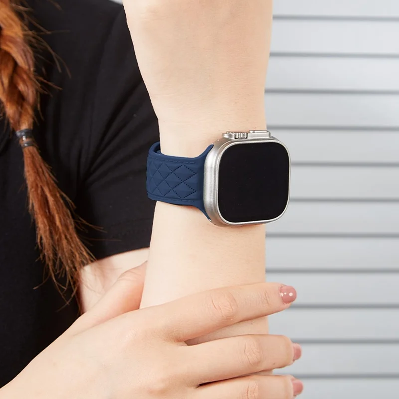 Correa de Silicona para Apple Watch Series 10 Ultra 9 8 7 SE 6 5 4 3 2 1 46mm 49mm 45mm 44mm 42mm Diseño de Rombos - Azul Medianoche
