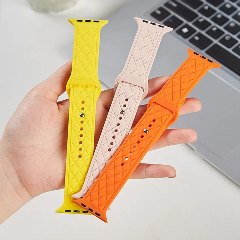 Correa de Silicona para Apple Watch Series 10 Ultra 9 8 7 SE 6 5 4 3 2 1 46mm 49mm 45mm 44mm 42mm Diseño de Rombos - Azul Medianoche