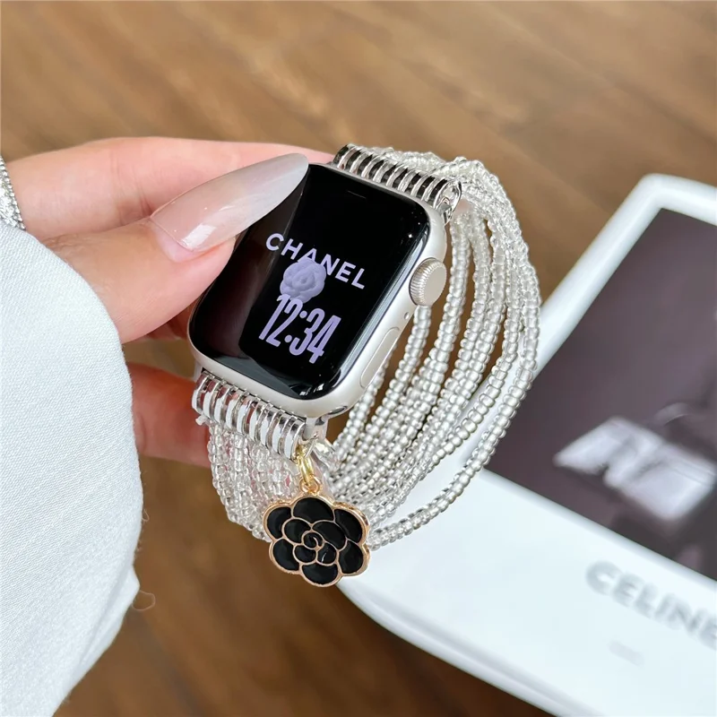Watch Strap for Apple Watch Ultra 3 2 1 49mm / Series 11 10 46mm / 9 8 7 45mm / SE3 SE2 SE 6 5 4 44mm / 3 2 1 42mm Clear Rice Beads Bracelet Wrist Band