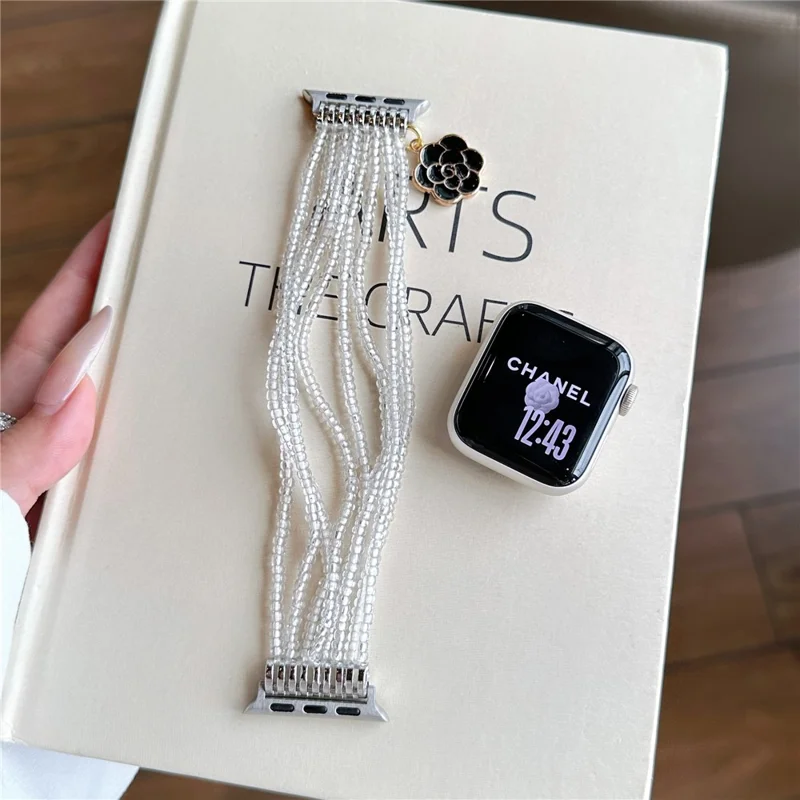 Watch Strap for Apple Watch Ultra 3 2 1 49mm / Series 11 10 46mm / 9 8 7 45mm / SE3 SE2 SE 6 5 4 44mm / 3 2 1 42mm Clear Rice Beads Bracelet Wrist Band