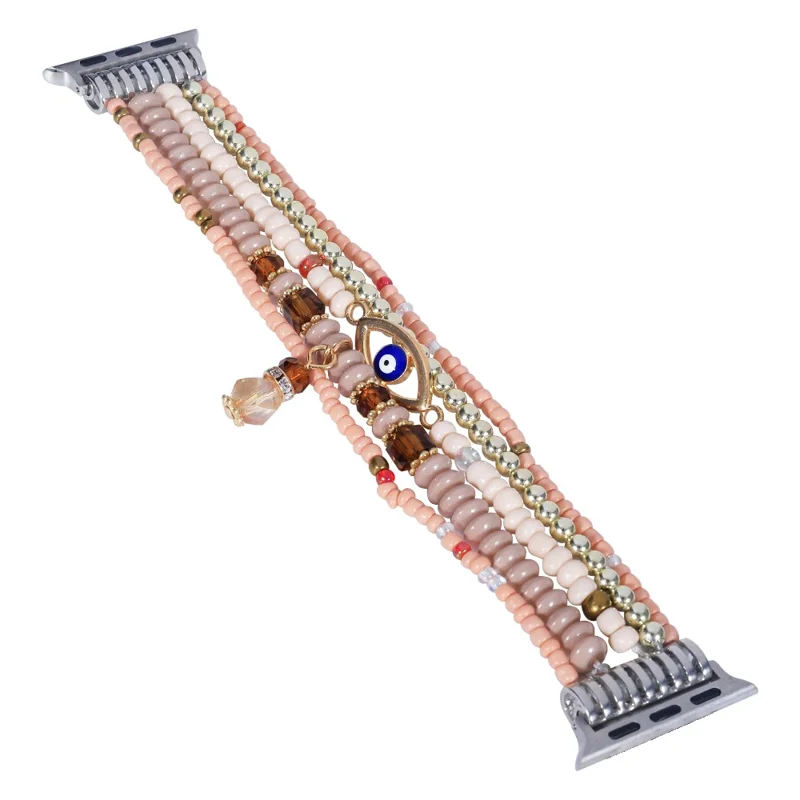Watch Strap for Apple Watch Series 10 9 8 7 SE 6 5 4 3 2 1 42mm 41mm 40mm 38mm Eye Design Beads Bracelet Wrist Band - Pink