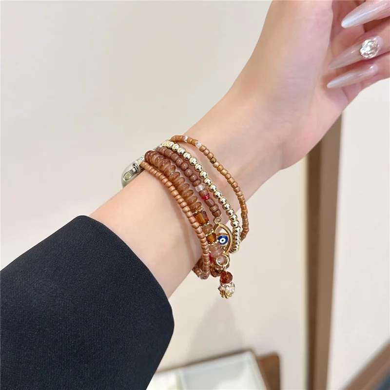 Watch Strap for Apple Watch Series 10 9 8 7 SE 6 5 4 3 2 1 42mm 41mm 40mm 38mm Eye Design Beads Bracelet Wrist Band - Pink