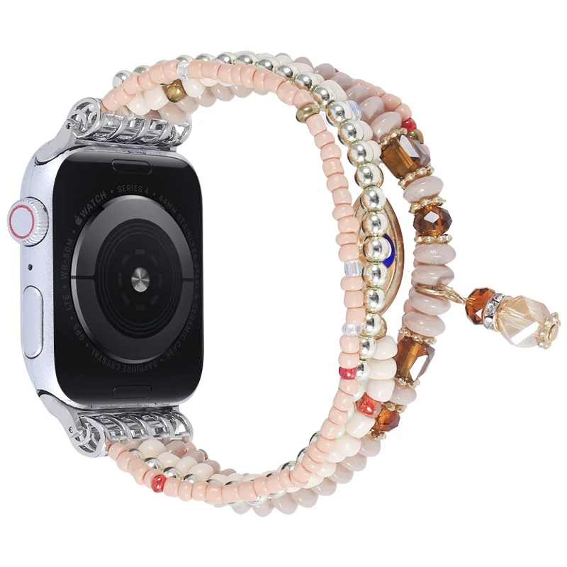 Watch Strap for Apple Watch Series 10 Ultra 9 8 7 SE 6 5 4 3 2 1 46mm 49mm 45mm 44mm 42mm Eye Design Beads Bracelet Wrist Band - Pink