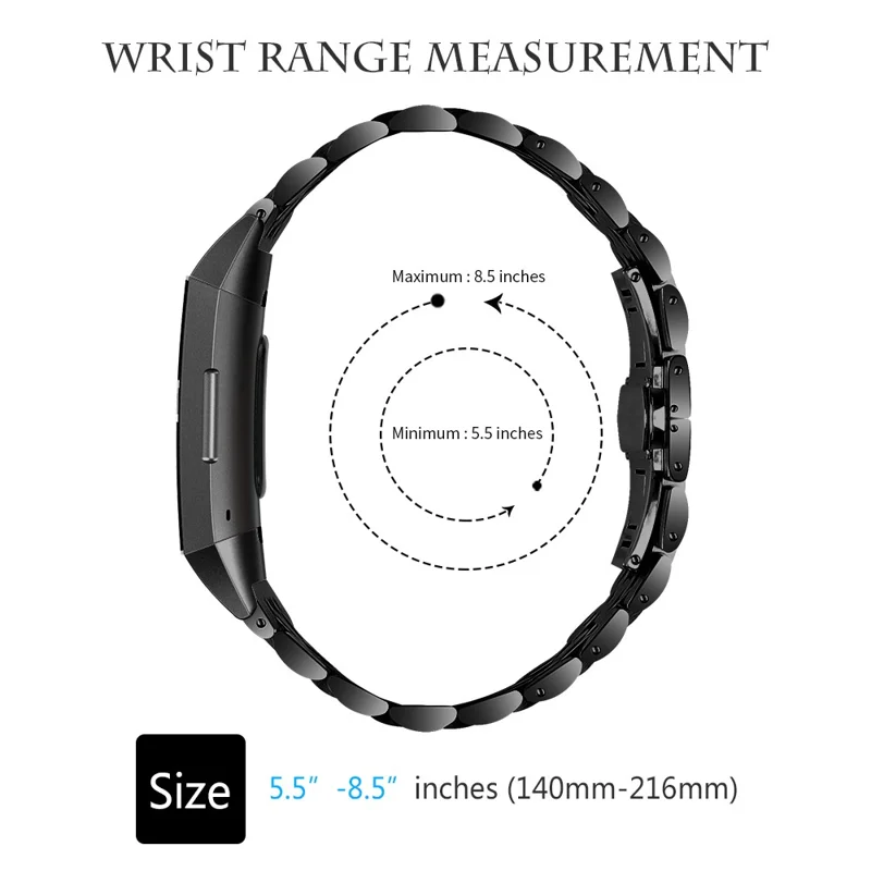 Stainless Steel 7 Beads Wrist Strap Replacement Watch Band for Fitbit Charge 3/4 - Black