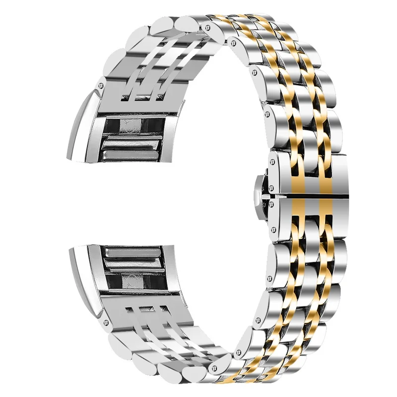 7 Perles Design Plan De Rechange En Acier Inoxydable Sangle De Poignet Pour FITBIT Charge 2 - Argent Or