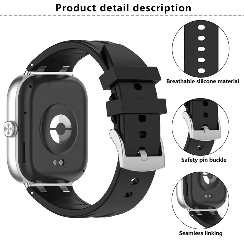 KALEBOL Watch Band for Xiaomi Smart Band 9 Pro / 8 Pro / Redmi Watch 5 / 4 Silicone Strap Replacement Wristband - Black