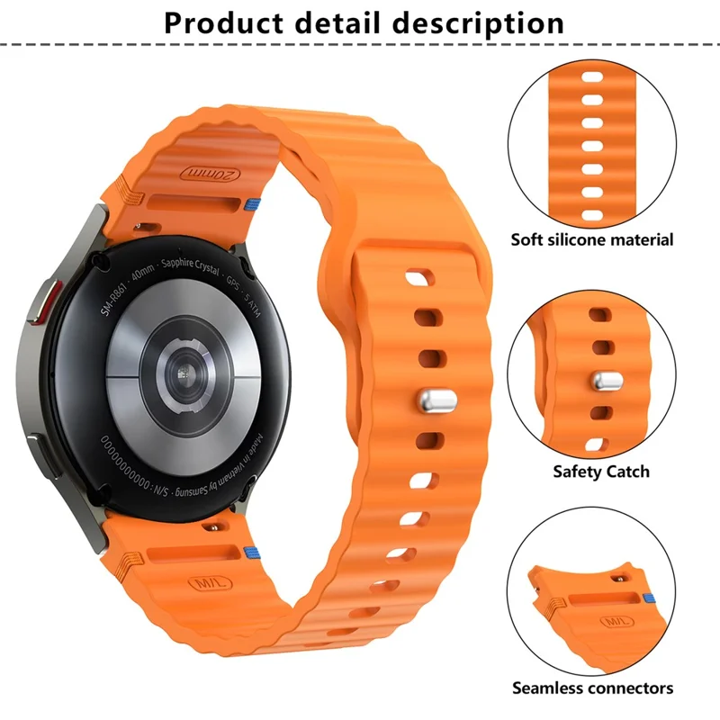 KALEBOL For Samsung Galaxy Watch7 44mm / 40mm Smart Watch Band Wave Silicone Wrist Strap - Orange
