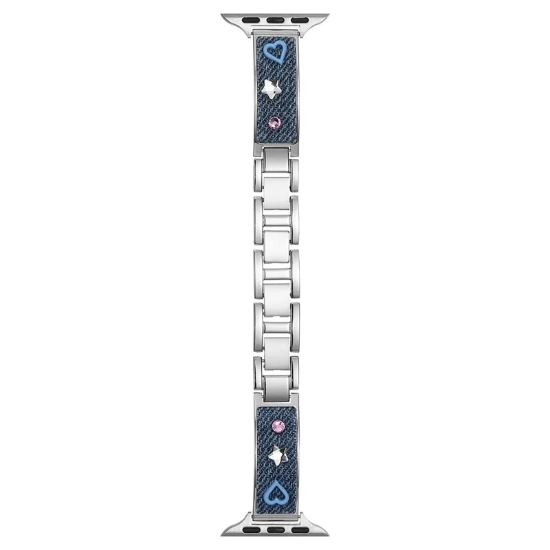 Denim Metal Strap for Apple Watch Series 10 9 8 7 SE 6 5 4 3 2 1 42mm 41mm 40mm 38mm Dopamine Rhinestone Watch Band - Blue