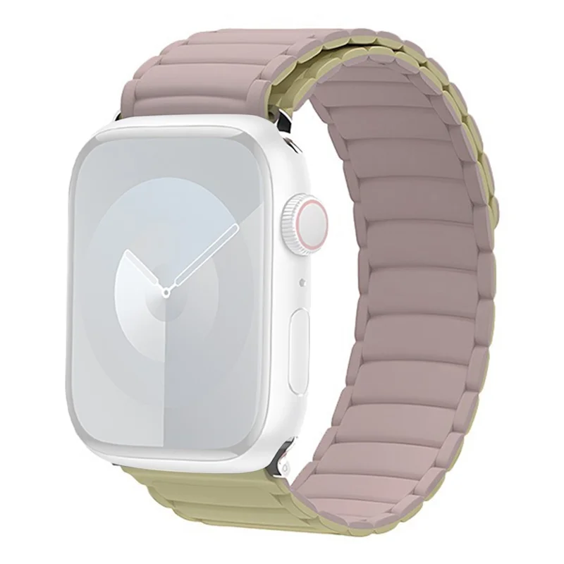 Pulseira para Apple Watch Series 10 9 8 7 SE 6 5 4 3 2 1 42mm 41mm 40mm 38mm Alça de Loop Magnética de Silicone em Duas Cores - Cinza Vermelho / Bege