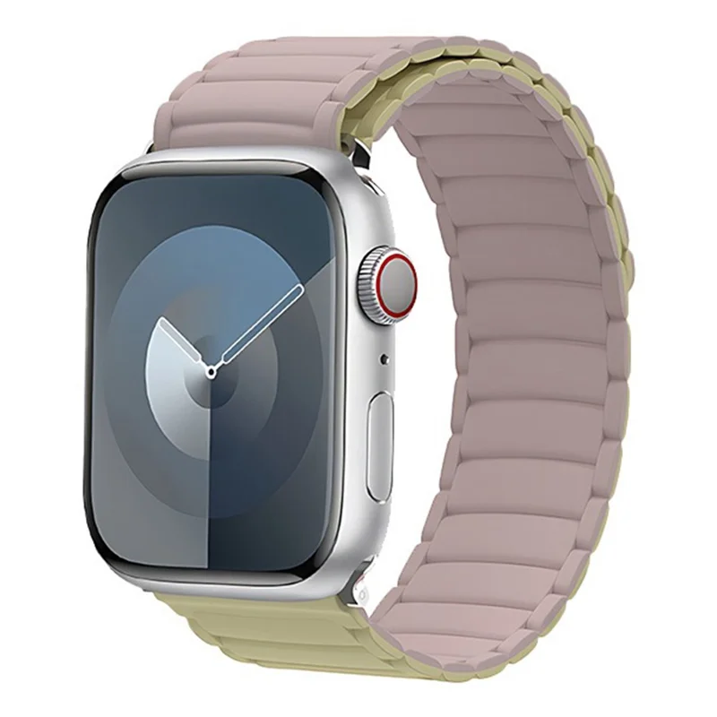 Pulseira para Apple Watch Series 10 9 8 7 SE 6 5 4 3 2 1 42mm 41mm 40mm 38mm Alça de Loop Magnética de Silicone em Duas Cores - Cinza Vermelho / Bege