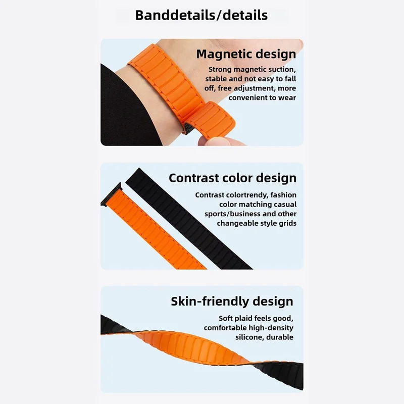 Pulseira para Apple Watch Series 10 9 8 7 SE 6 5 4 3 2 1 42mm 41mm 40mm 38mm Alça de Loop Magnética de Silicone em Duas Cores - Cinza Vermelho / Bege