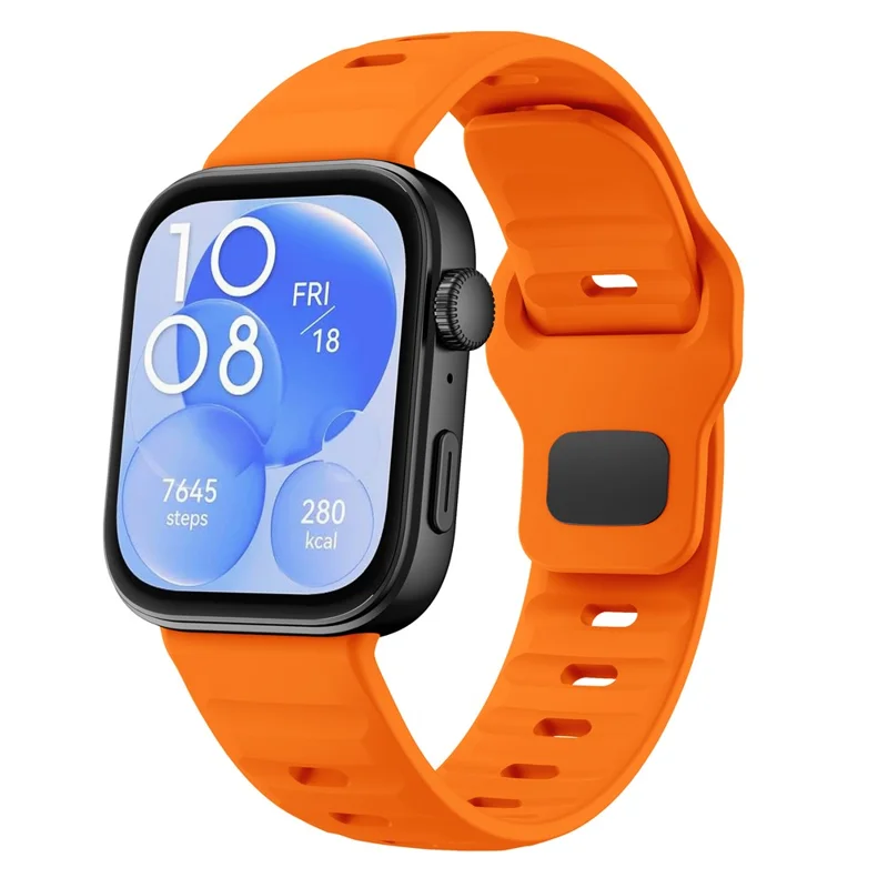Silicone Watch Band For Huawei Watch Fit 4 Pro  /  Fit 4  /  Fit 3 Wave Reverse Buckle Wrist Strap - Orange