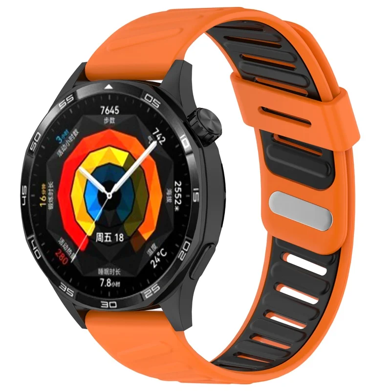 Für Huawei Watch GT 5 46mm Silikon Uhrenarmband 22mm Zweifarbig Armband - Orange / Schwarz