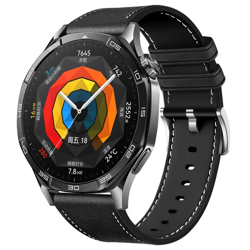 Correa de reloj de 22 mm de cuero texturizado y silicona para Huawei Watch GT 5 de 46 mm - Negro