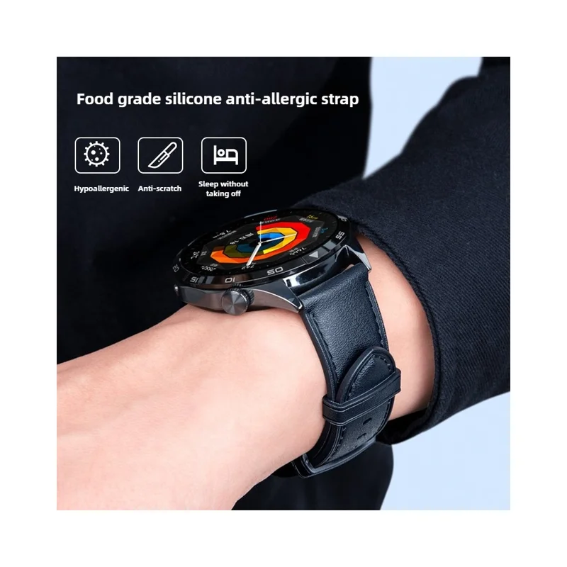 Correa de reloj de 22 mm de cuero texturizado y silicona para Huawei Watch GT 5 de 46 mm - Negro