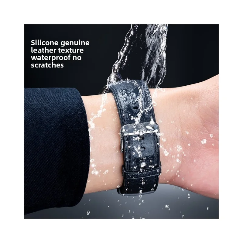 Correa de reloj de 22 mm de cuero texturizado y silicona para Huawei Watch GT 5 de 46 mm - Negro
