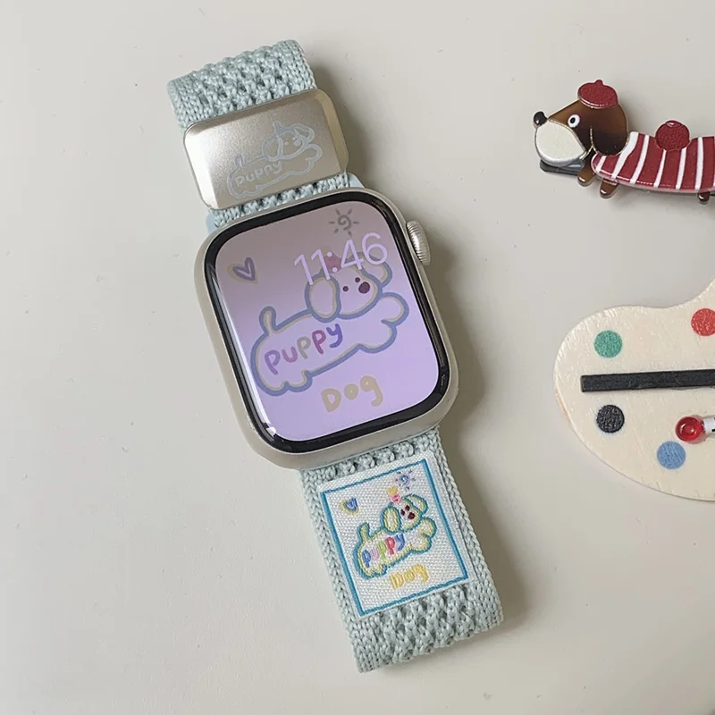 Wrist Strap for Apple Watch Series 11 10 42mm / 9 8 7 41mm / SE3 SE2 SE 6 5 4 40mm / 3 2 1 38mm Dachshund Breathable Nylon Watch Band - Mint Green