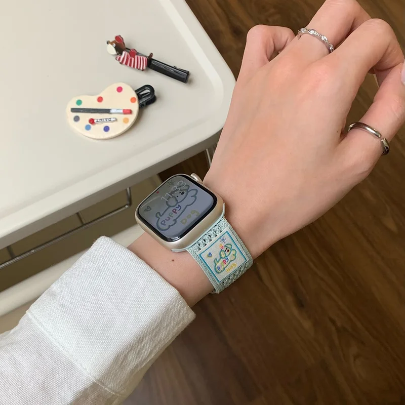 Wrist Strap for Apple Watch Series 11 10 42mm / 9 8 7 41mm / SE3 SE2 SE 6 5 4 40mm / 3 2 1 38mm Dachshund Breathable Nylon Watch Band - Mint Green