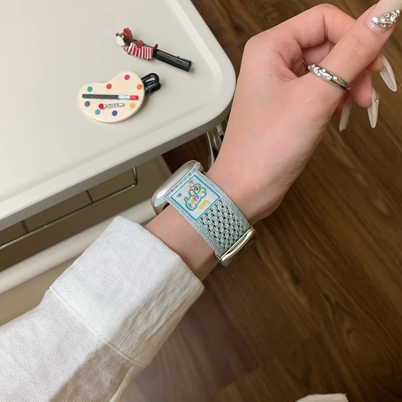 Wrist Strap for Apple Watch Series 11 10 42mm / 9 8 7 41mm / SE3 SE2 SE 6 5 4 40mm / 3 2 1 38mm Dachshund Breathable Nylon Watch Band - Mint Green