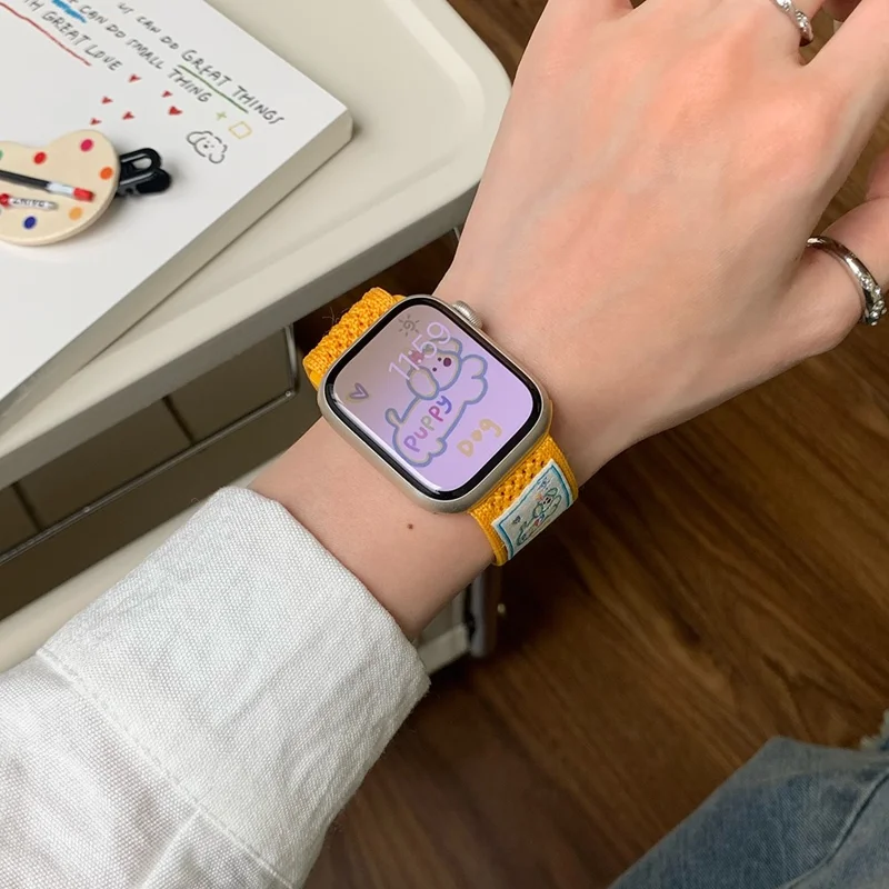 Wrist Strap for Apple Watch Series 10 9 8 7 SE 6 5 4 3 2 1 42mm 41mm 40mm 38mm Dachshund Breathable Nylon Watch Band - Yellow