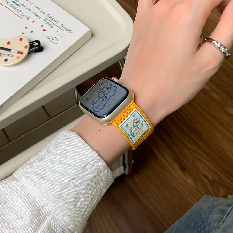 Wrist Strap for Apple Watch Series 10 9 8 7 SE 6 5 4 3 2 1 42mm 41mm 40mm 38mm Dachshund Breathable Nylon Watch Band - Yellow