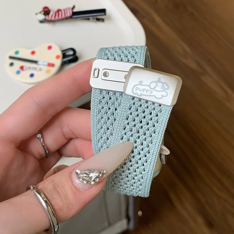 Wrist Strap for Apple Watch Series 10 Ultra 9 8 7 SE 6 5 4 3 2 1 46mm 49mm 45mm 44mm 42mm Dachshund Breathable Nylon Watch Band - Mint Green