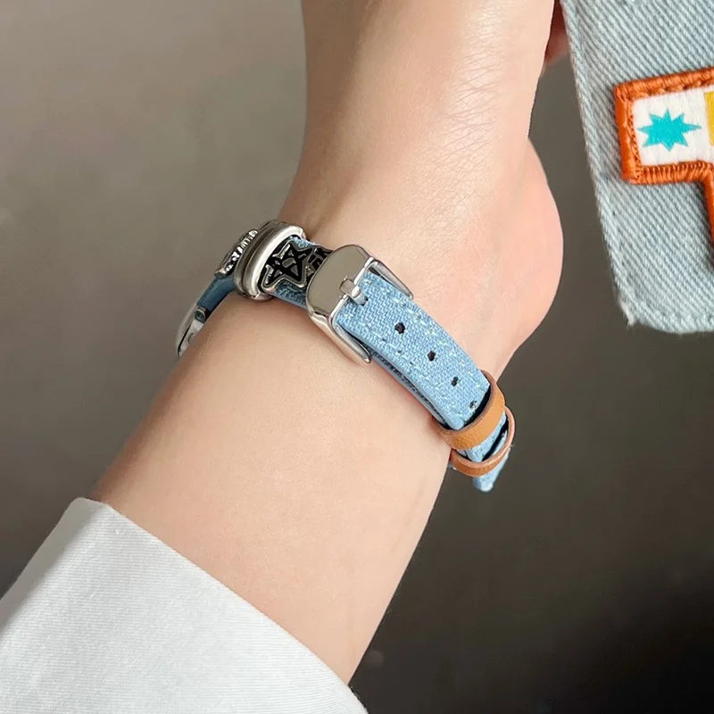 Watch Band for Apple Watch Series 10 Ultra 9 8 7 SE 6 5 4 3 2 1 46mm 49mm 45mm 44mm 42mm Puppy Decor Denim Strap - Blue