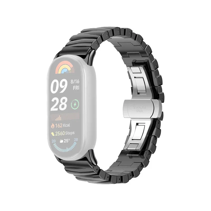 Pour Xiaomi Smart Band 9 / 8 Bracelet Irrégulier en Acier Inoxydable - Noir
