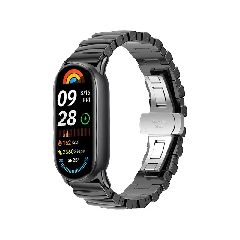 Pour Xiaomi Smart Band 9 / 8 Bracelet Irrégulier en Acier Inoxydable - Noir