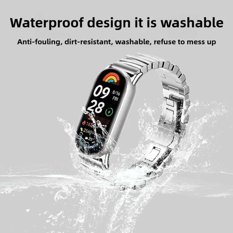 Pour Xiaomi Smart Band 9 / 8 Bracelet Irrégulier en Acier Inoxydable - Noir