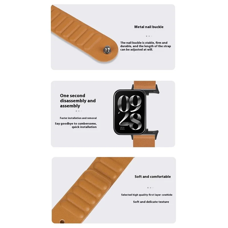 Für Xiaomi Smart Band 8 Pro Uhrenarmband Magnetisches Echtes Kuhledergürtel mit Dornschließe - Schwarz / Rosa