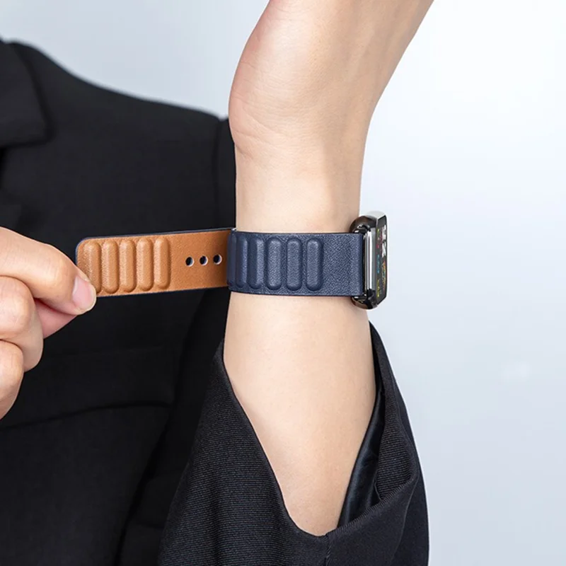 Für Xiaomi Smart Band 8 Pro Uhrenarmband Magnetisches Echtes Kuhledergürtel mit Dornschließe - Schwarz / Rosa
