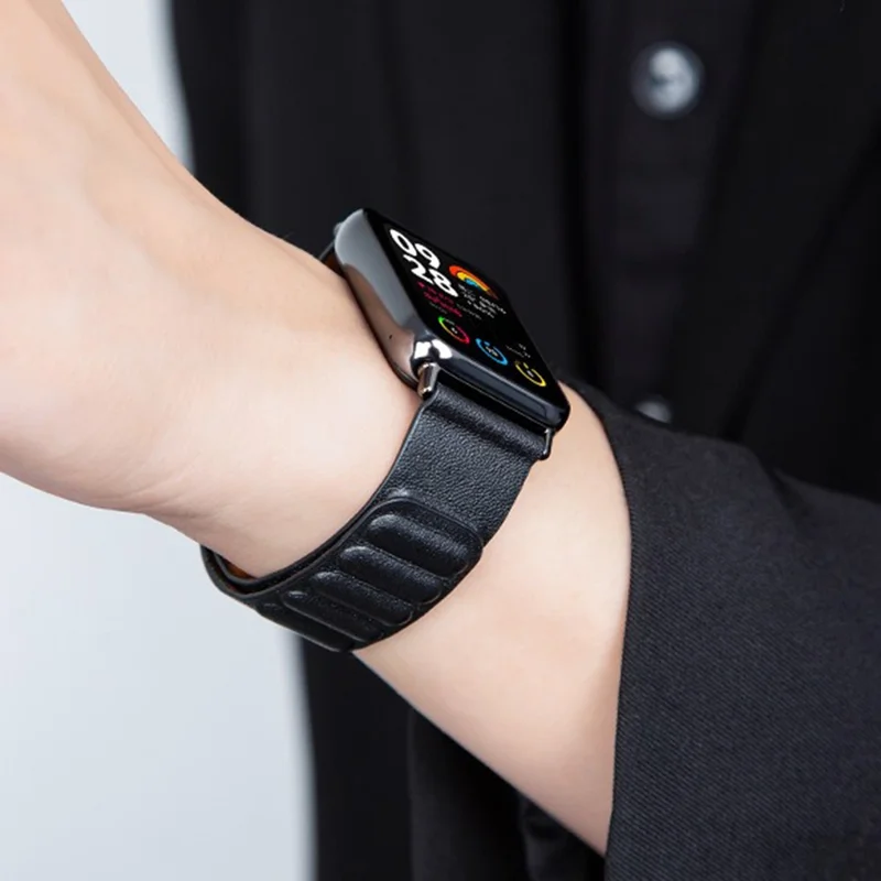 Für Xiaomi Smart Band 8 Pro Uhrenarmband Magnetisches Echtes Kuhledergürtel mit Dornschließe - Schwarz / Rosa